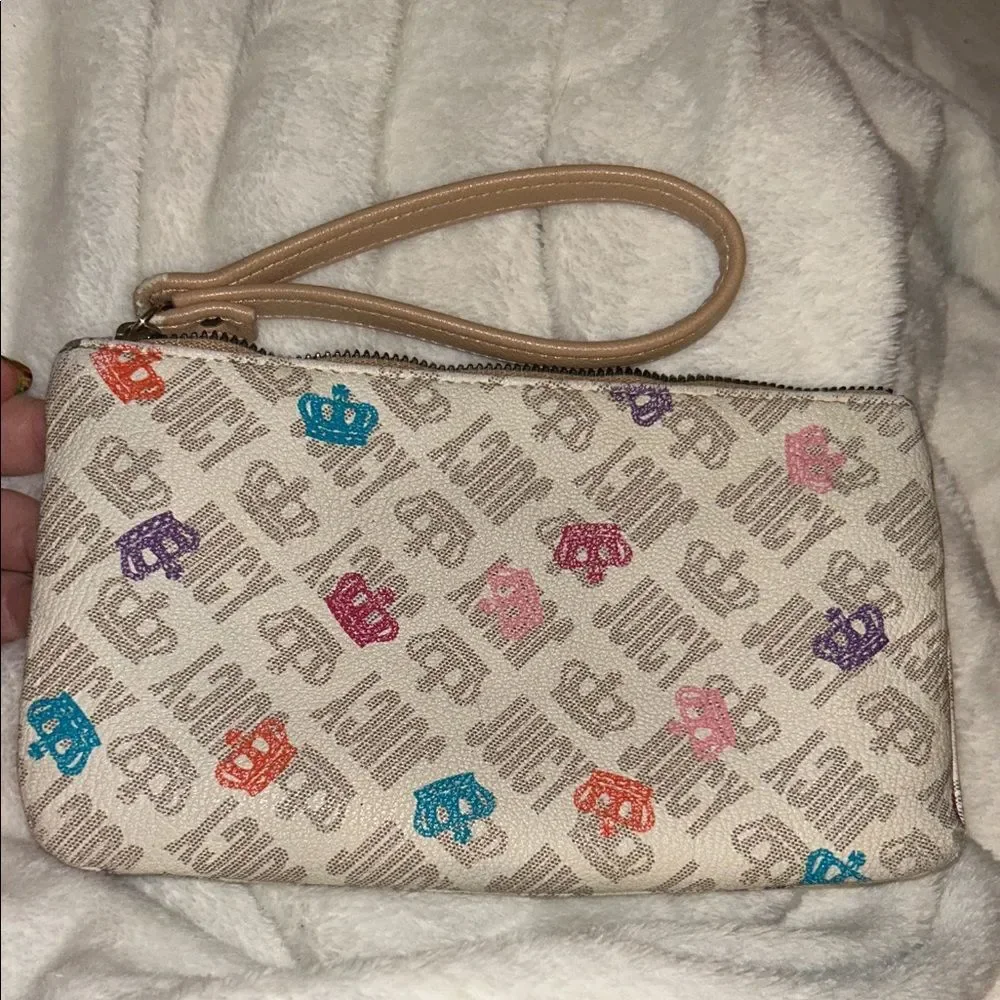 Juicy Couture Beige Multicolor Logo Wristlet